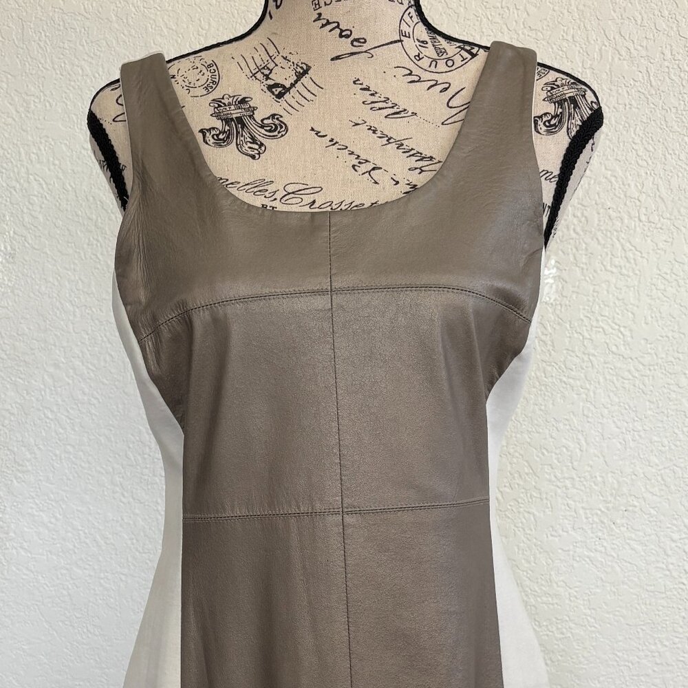 Leather & Fabric Sleeveless Sheath Dress - WHAT???!?